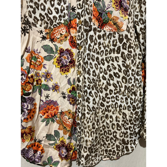 Anthropologie Women Pilcro Button Shirt Multicolor Leopard Floral Long Sleeve M - Picture 6 of 11